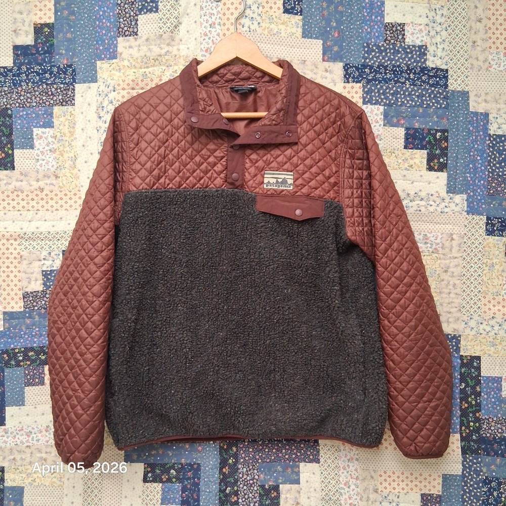 Patagonia‎ Mixed Snap-T Pullover Womens Large Drumfire Red Charcoal Quilted Top
